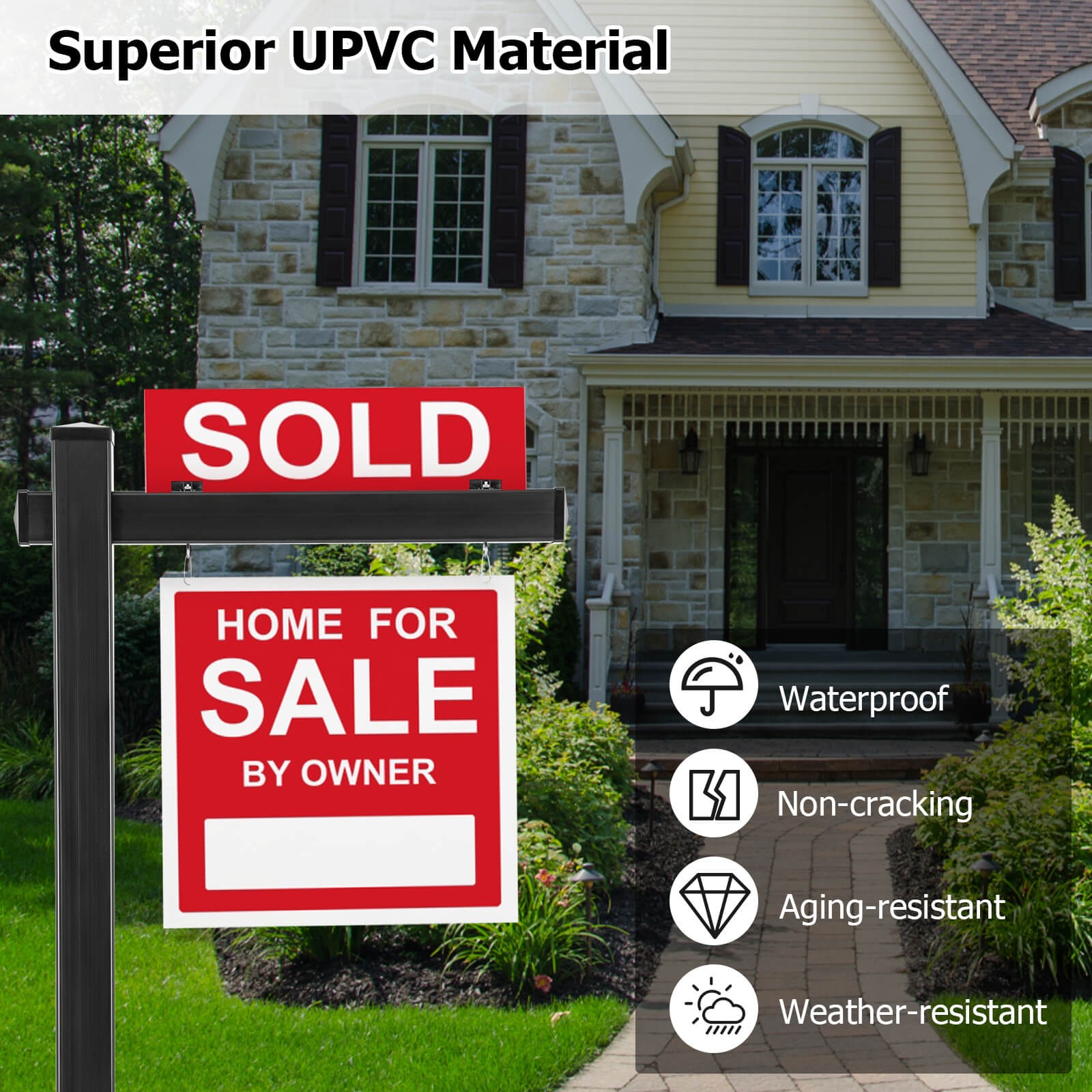 6′ UPVC Real Estate Sign Post Open House Yard Home for Sale W/Stake