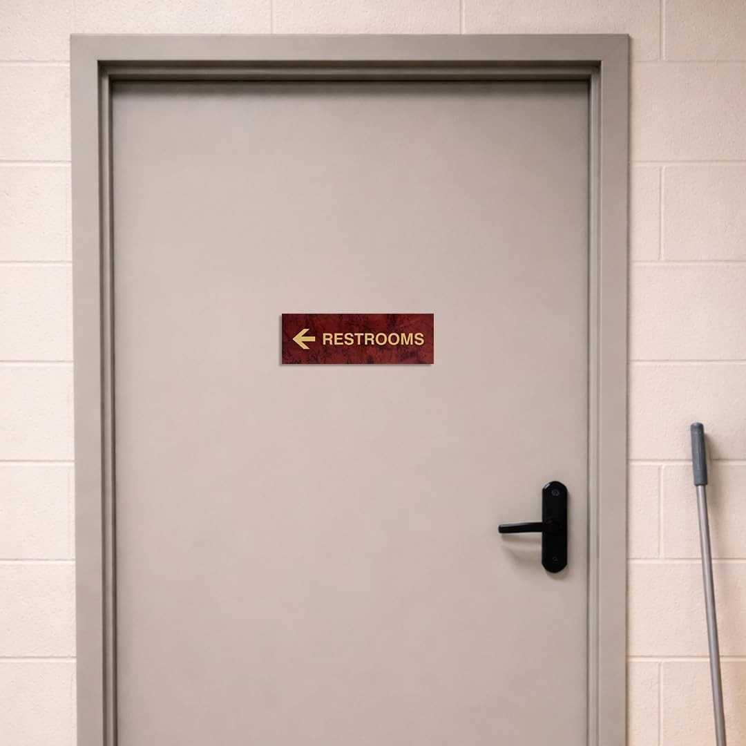 2 PCS Basic Restrooms Left Arrow Directional Wall Door Sign Brushed Silver