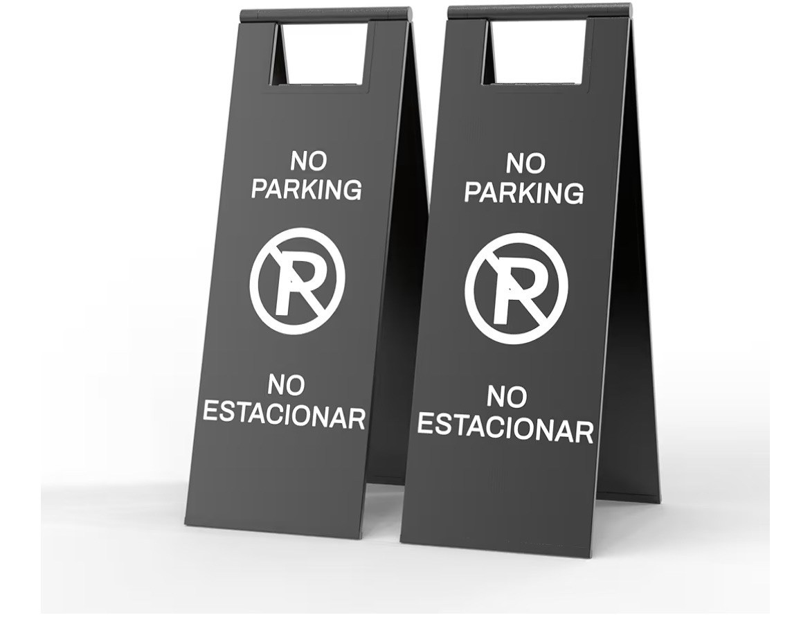 2 Pack No Parking Sign,Double Sided, Bilingual, Stainless Steel, Folding
