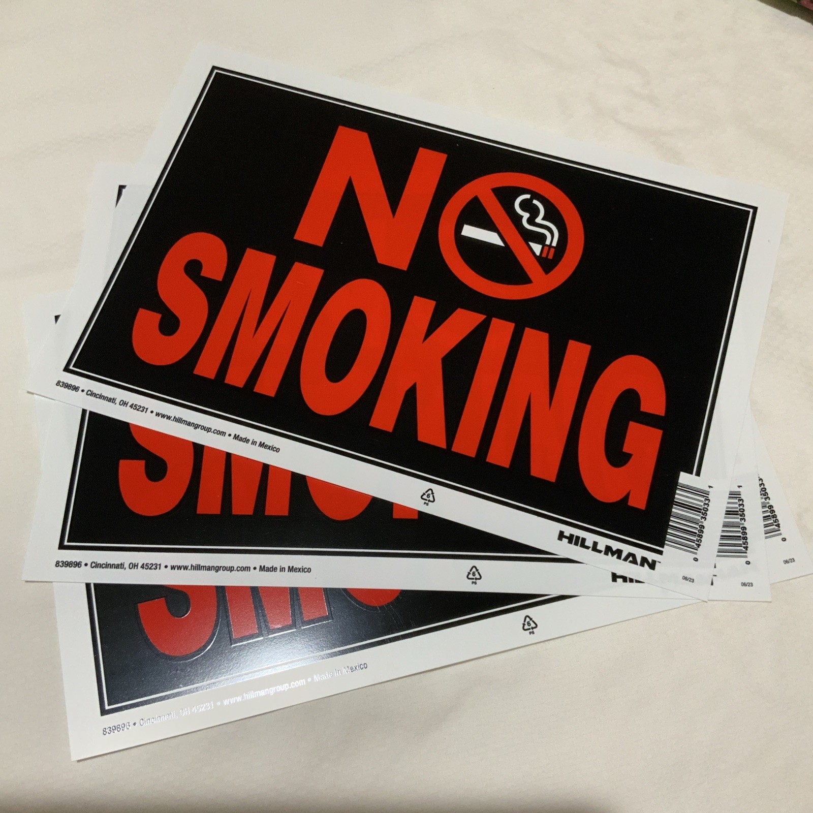 NO SMOKING SIGN 8″ x 12″ No Smoking Fluorescent Plastic Hillman 839896 LOT OF 3