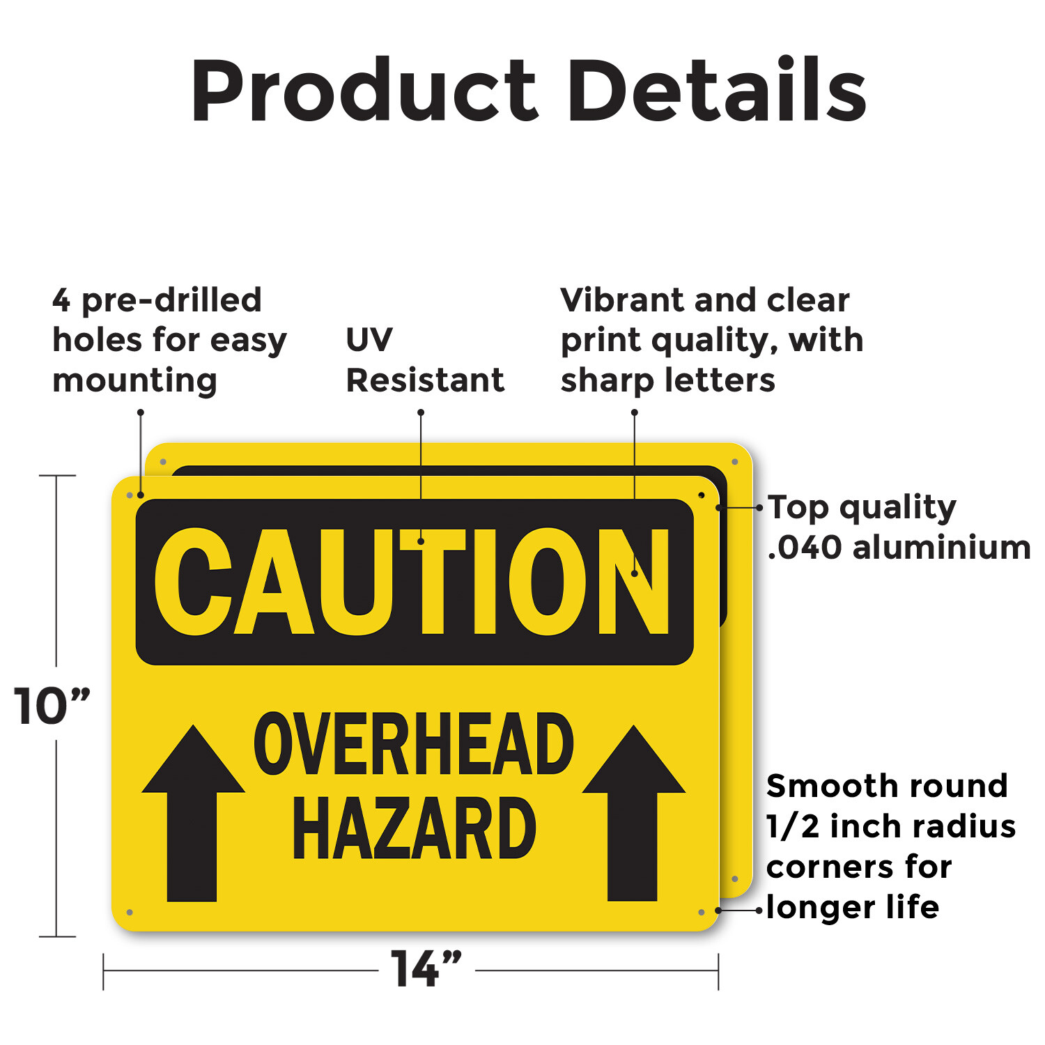 (2 Pack) Overhead Hazard With Arrow OSHA Caution Sign Decal Metal Plastic