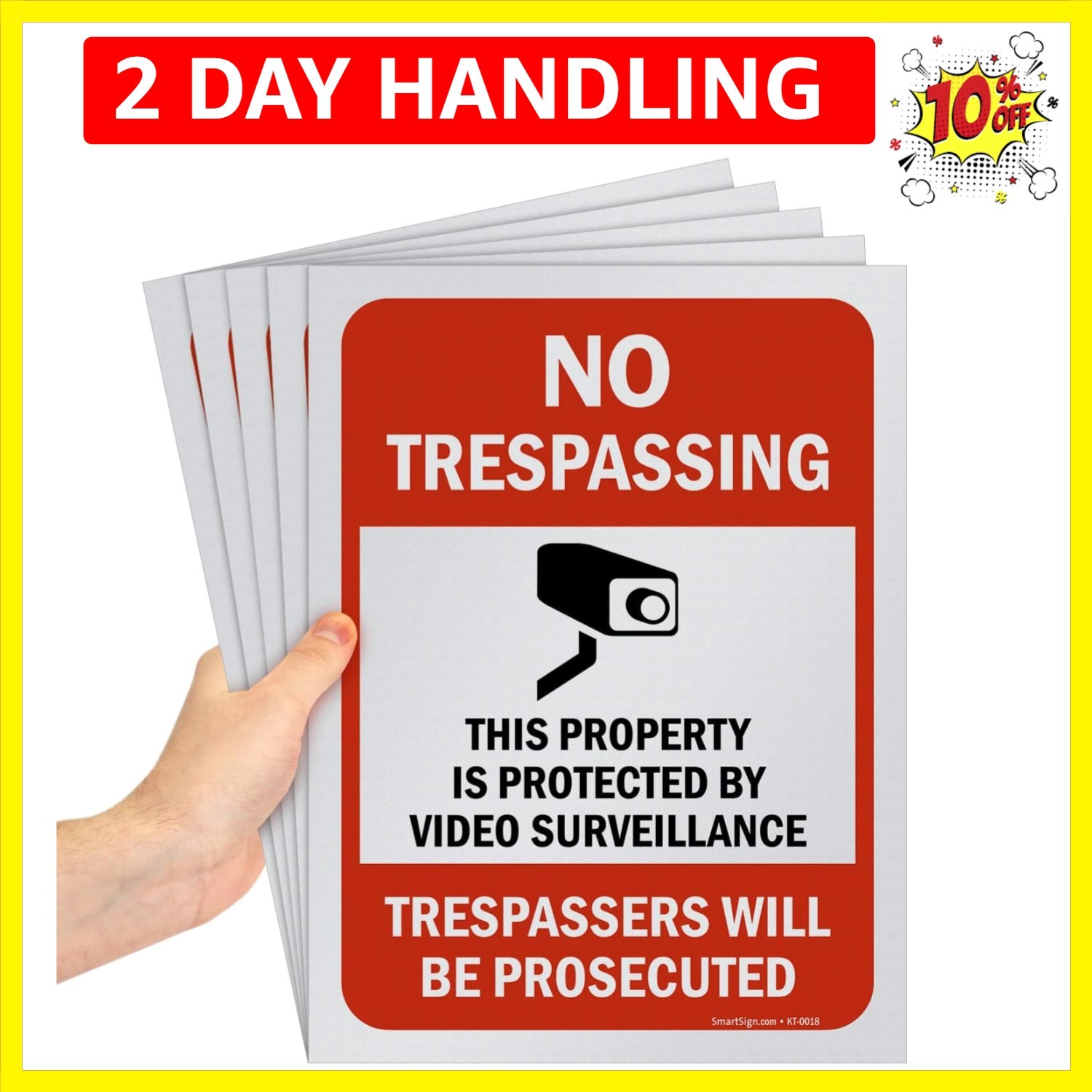 Pack of 5 12 x 9 inch “No Trespassing – Property Protected By Video Surveilla…