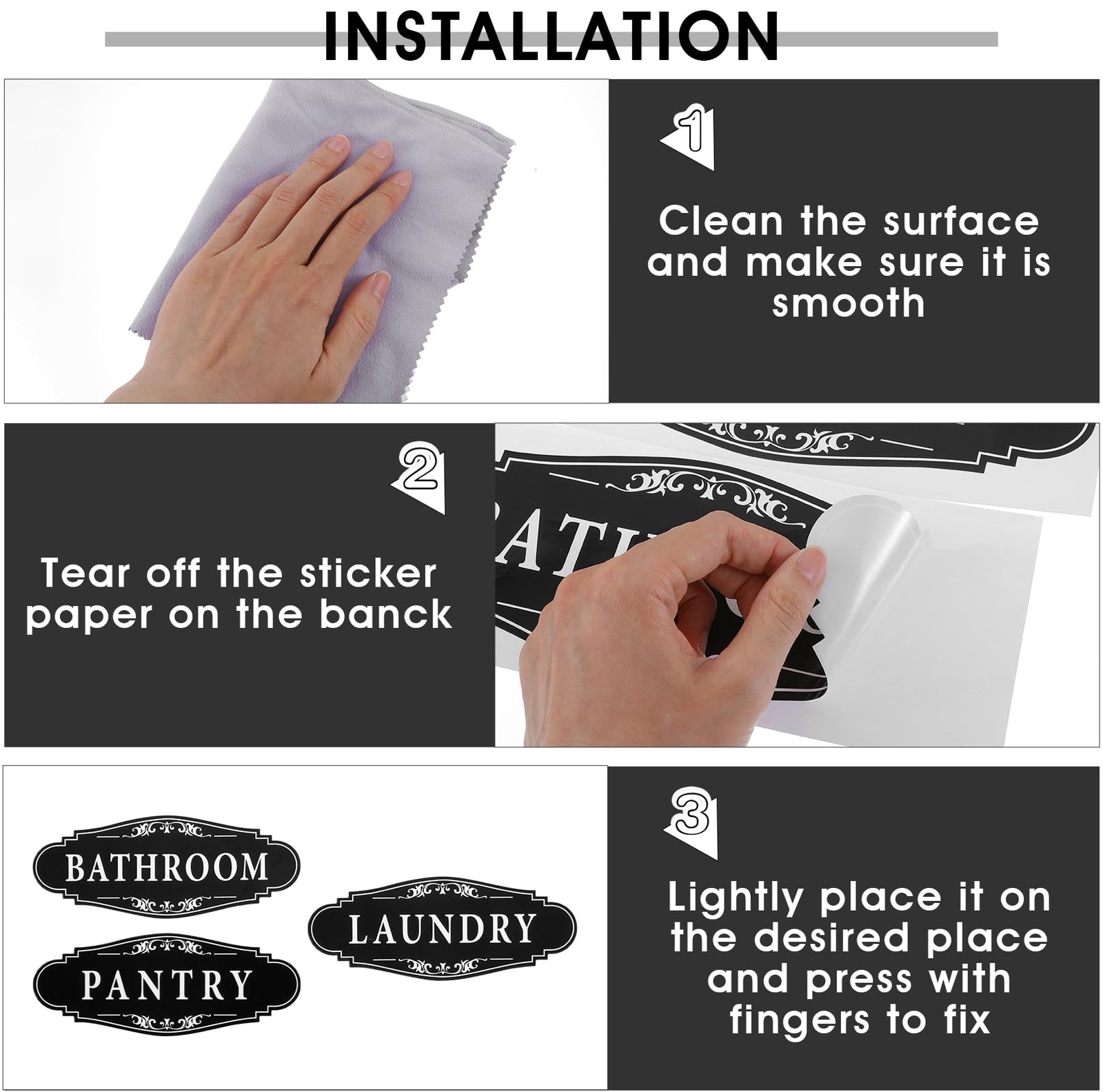 3PCS Laundry Room Sign Bathroom Pantry Door Signs Sticker, Self-Adhesive Bath…