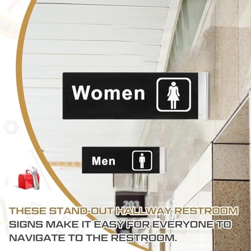 2 Pcs Men’s Women’s Restroom Signs – Acrylic Double-Sided Bathroom Door 4×12