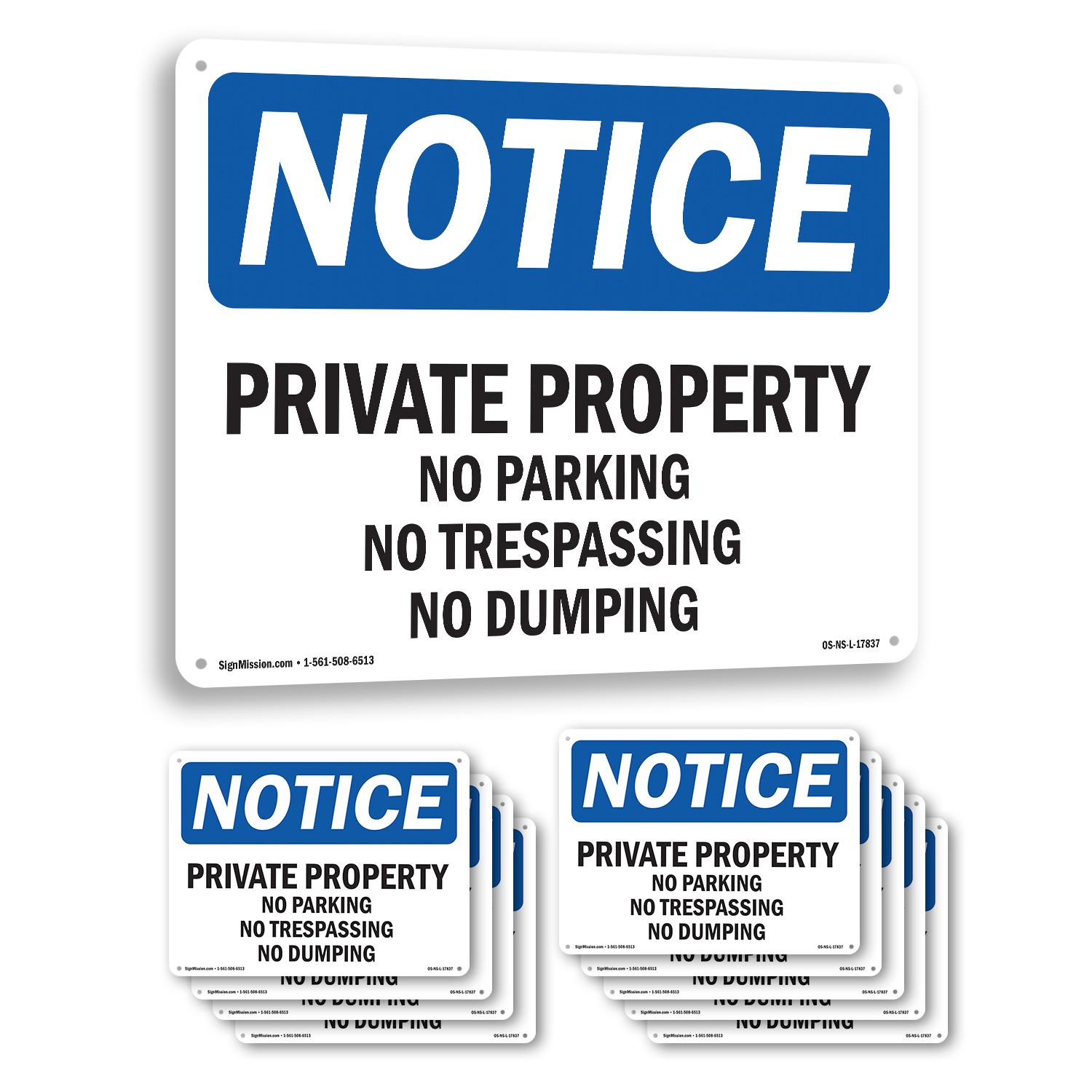Private Property No Parking No Trespassing OSHA Notice Sign, Decal 5 or 10 Pack
