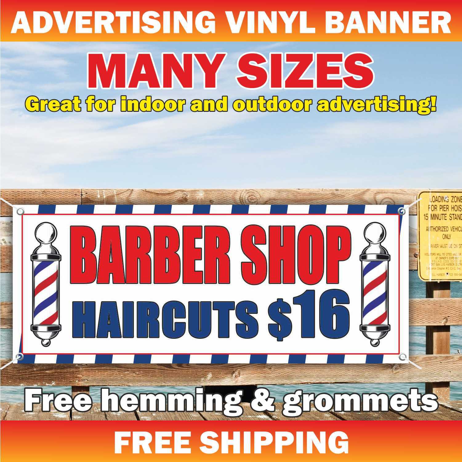 BARBER SHOP HAIRCUTS $12 Advertising Banner Vinyl Mesh Sign Shave Salon Beauty