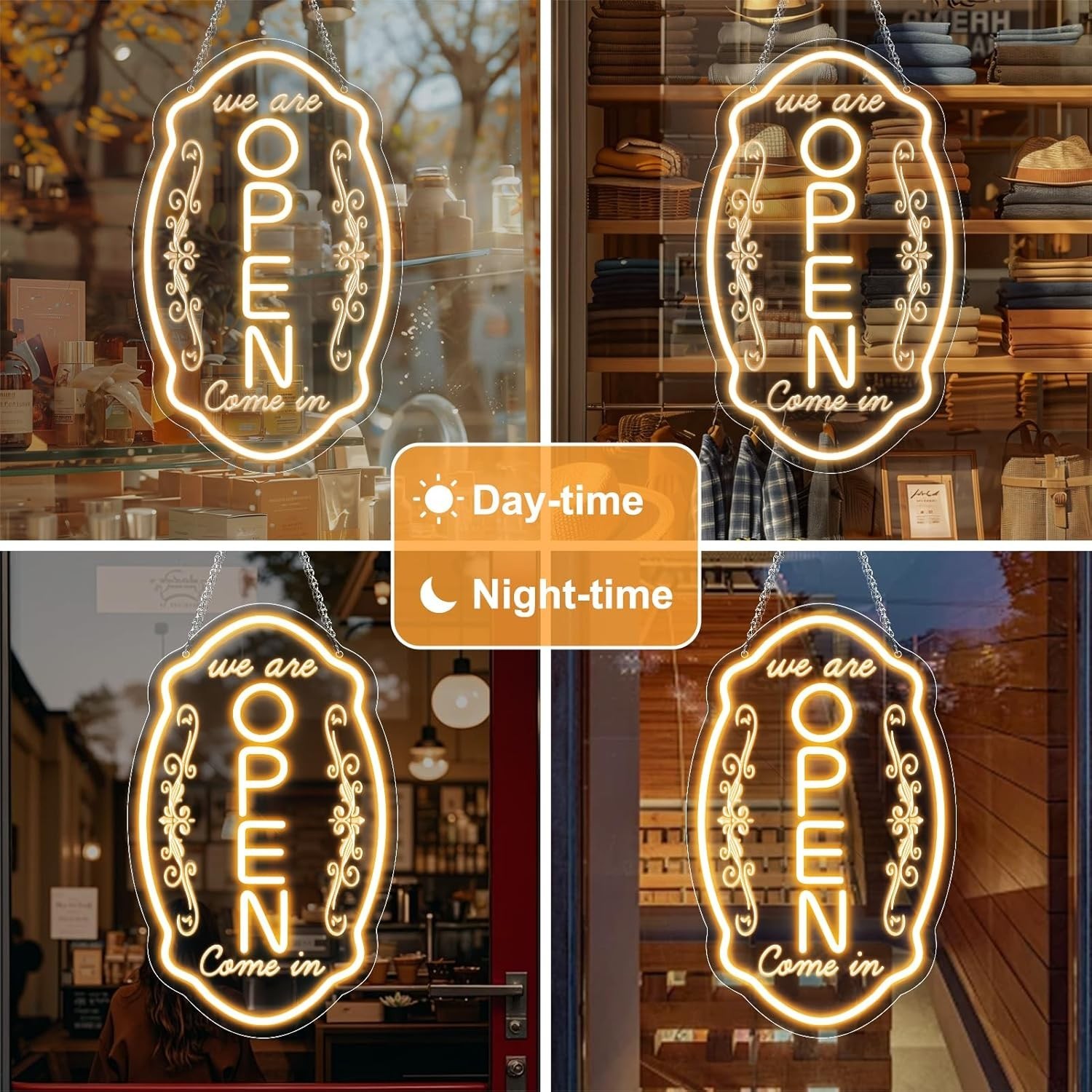 LED Neon Open Sign for Business, 16.5×10” Come in We’re Open Sign, Warm White