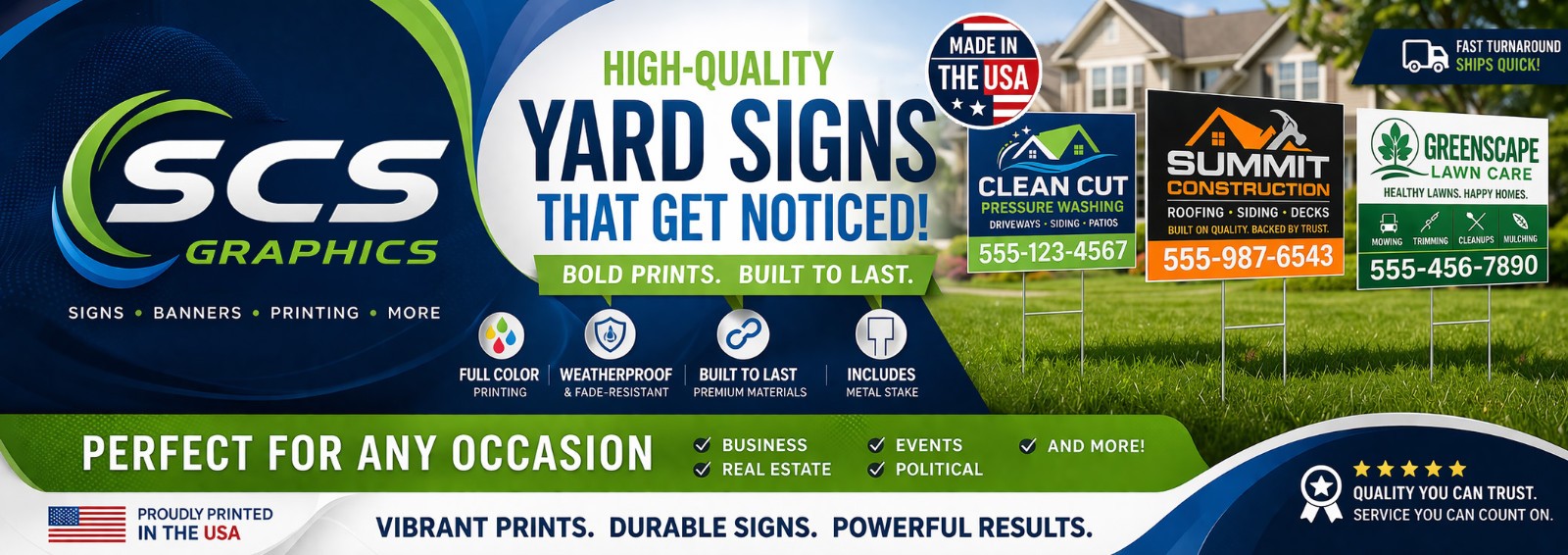 50- 18×24 Outdoor Durable, Custom Full Color Yard Signs Double Sided w/H Stakes