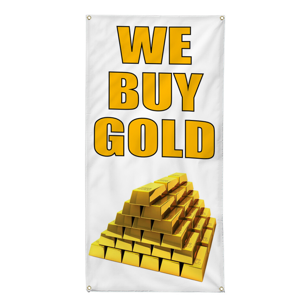 Vertical Vinyl Banner Multiple Sizes We Buy Gold Business Business Outdoor