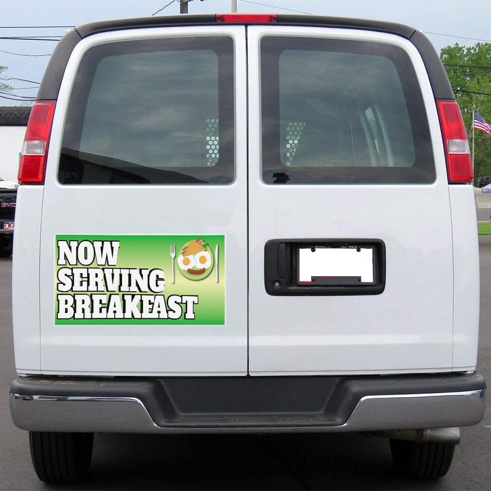 Car Magnet Set of 2 Now Serving Breakfast Advertising Printing C Industrial Sign