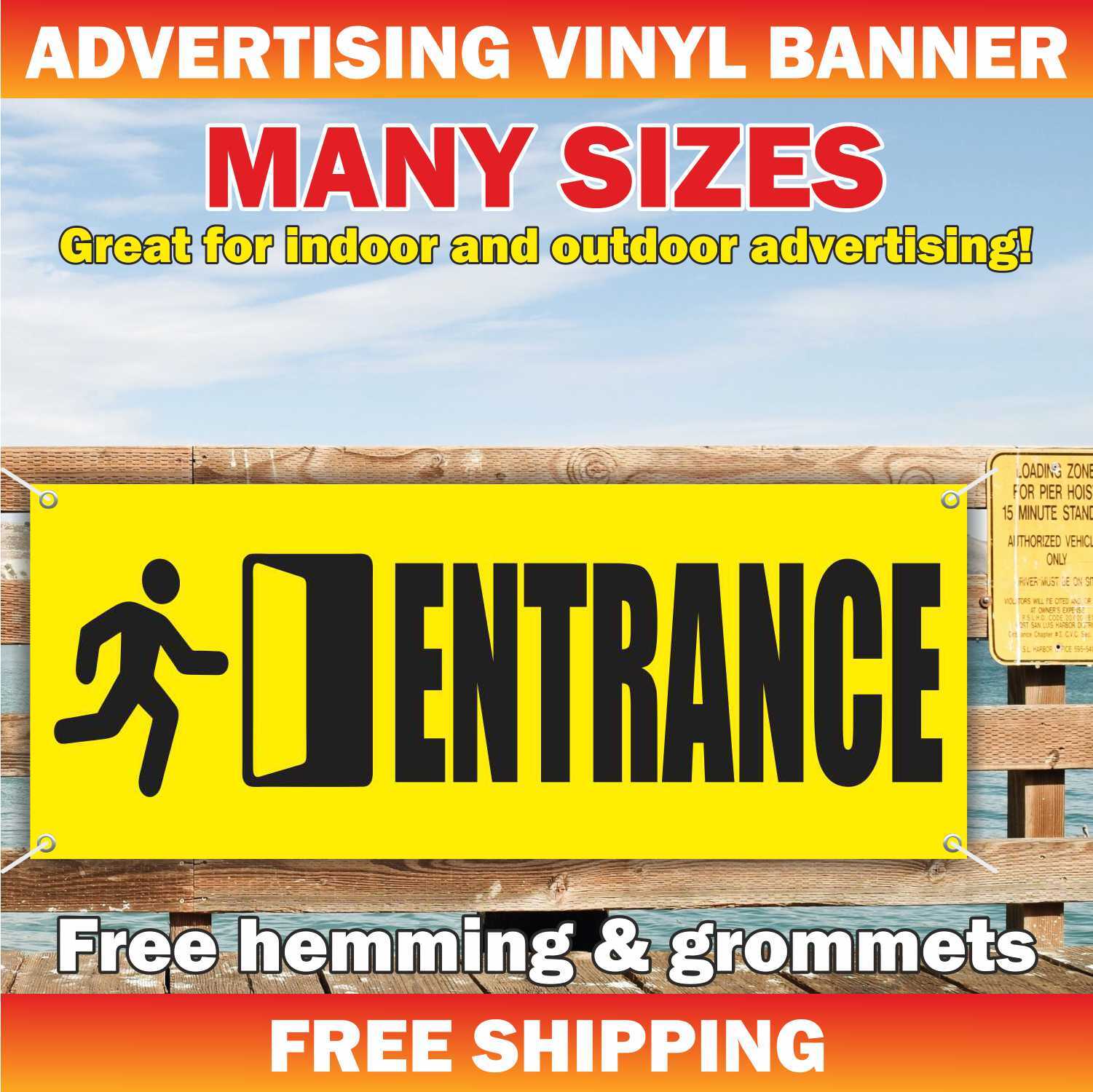 ENTRANCE Advertising Banner Vinyl Mesh Sign Parking Shop Fireman Warning Exit