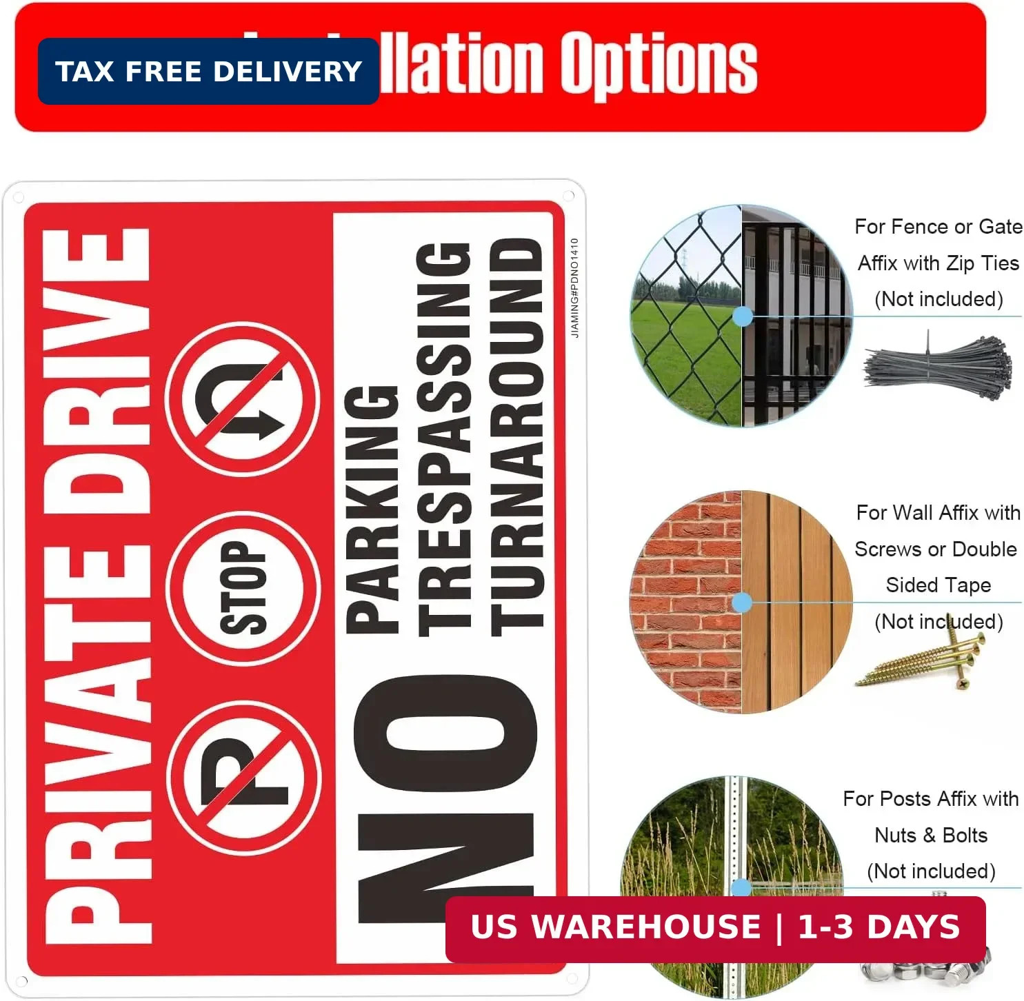 Private Drive No Turn Around Signs, 2 Pack 14×10 inches Driveway No Turnaround N