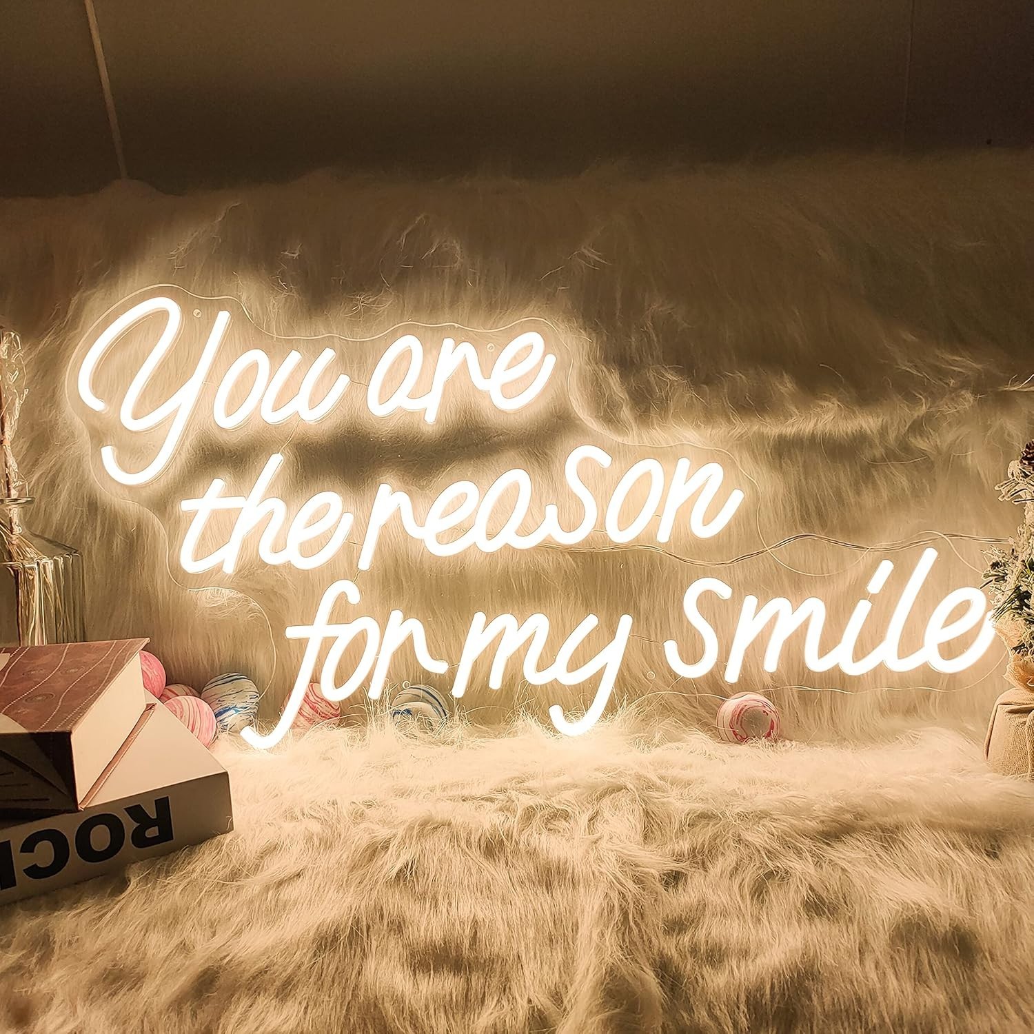 Led Neon Sign Ur Reason for My Smile Warm White Light 110V Wall Decor 26 x 14″