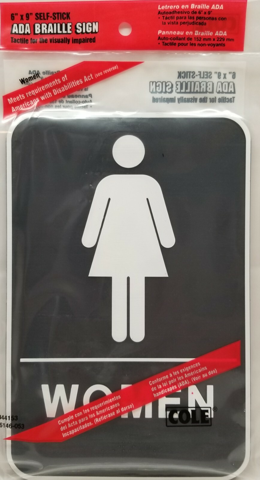 Women’s Restroom – Bathroom Sign -6″x9″- Self-stick Braille- ADA Approved – NEW