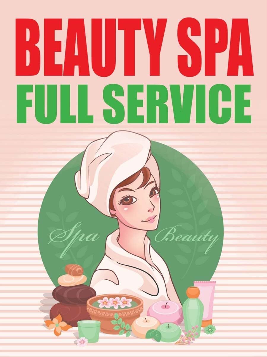 Beauty Spa Full Service | Retail Window Display Sign | 18″W x 24″H