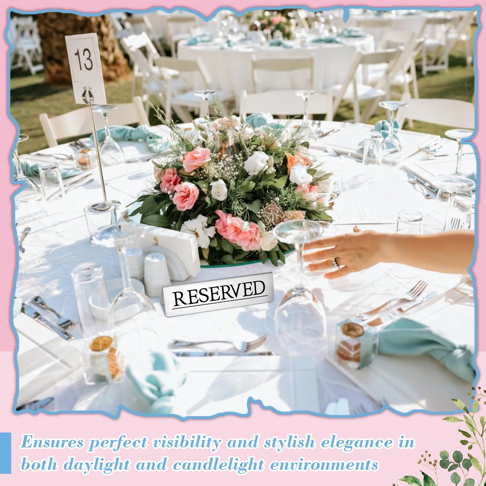 12 PCS 6×1.5 Inch Stainless Steel Elegant Silver Reserved Seating Table Signs