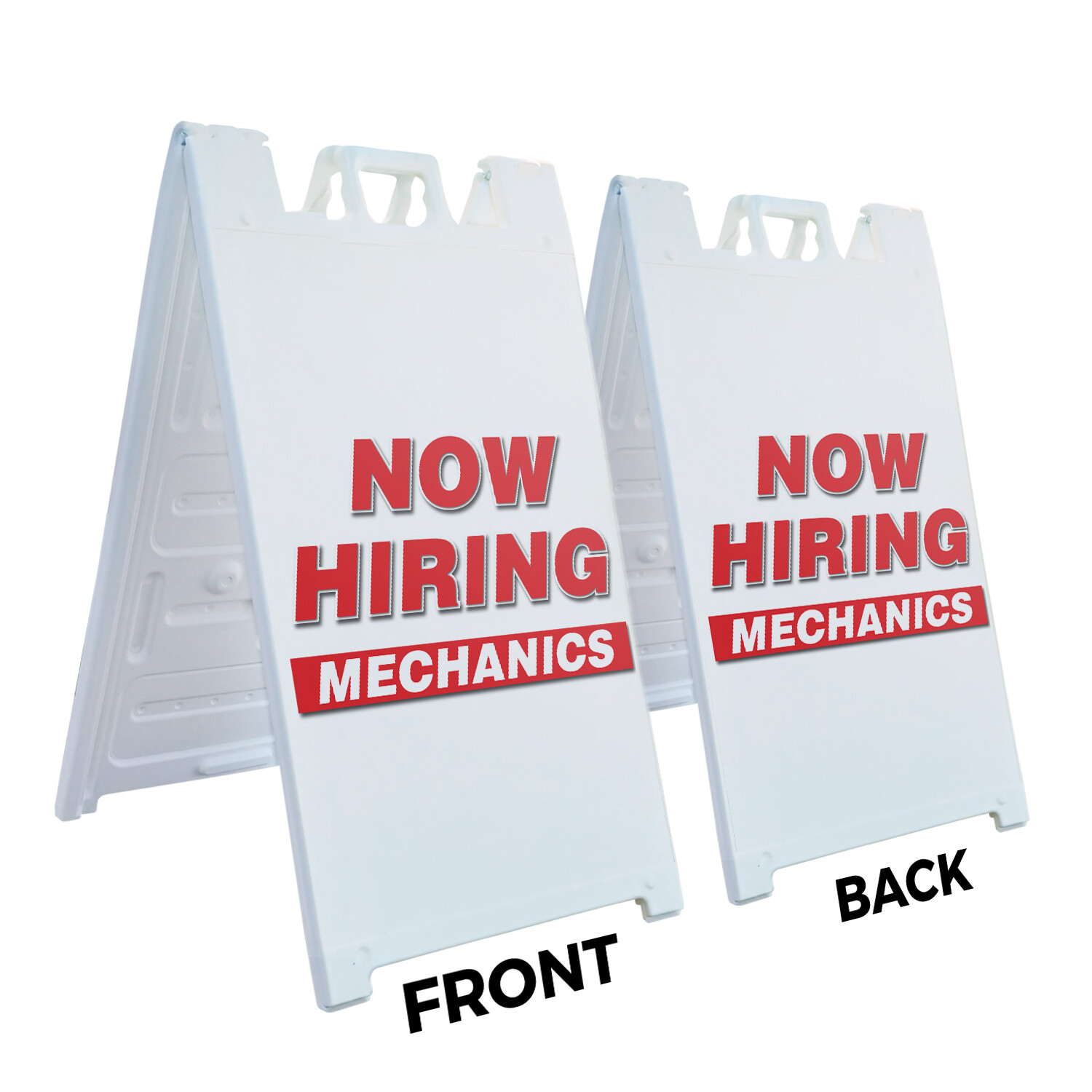 A-frame Sidewalk Now Hiring Mechanics 24″ x 36″ Double Sided A-Frame Sidewalk Si