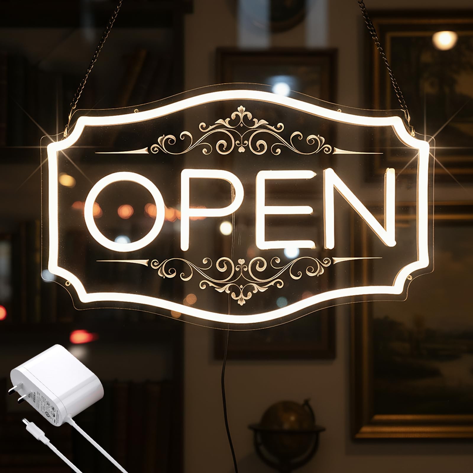 Open Sign for Business, LED Dimmable Neon 16.5″ X 10.5″, Warm White