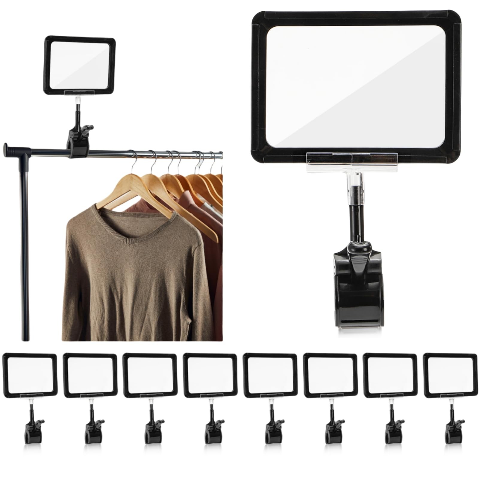 ZOOFOX 10 Pack Acrylic Sign Holder with Clamp, Rotating Clip Pop Swivel Black