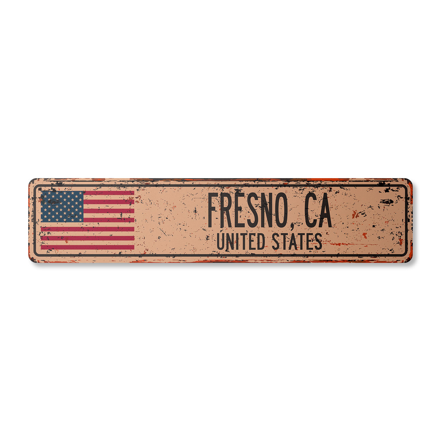 FRESNO CA UNITED STATES Vintage Street Sign American flag city country rustic