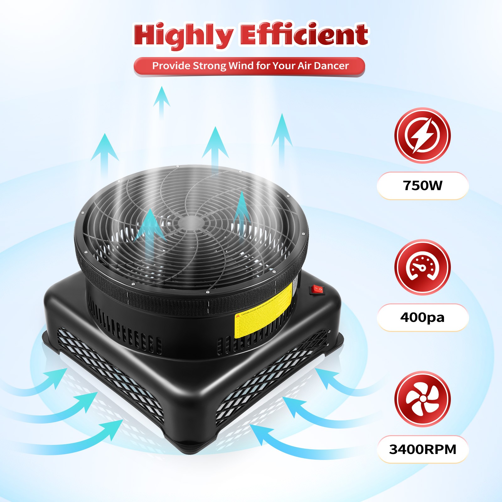 750W 18inch Air Blower Fan For Inflatable Sky Puppet Wavy Tube Man Dancing Doll