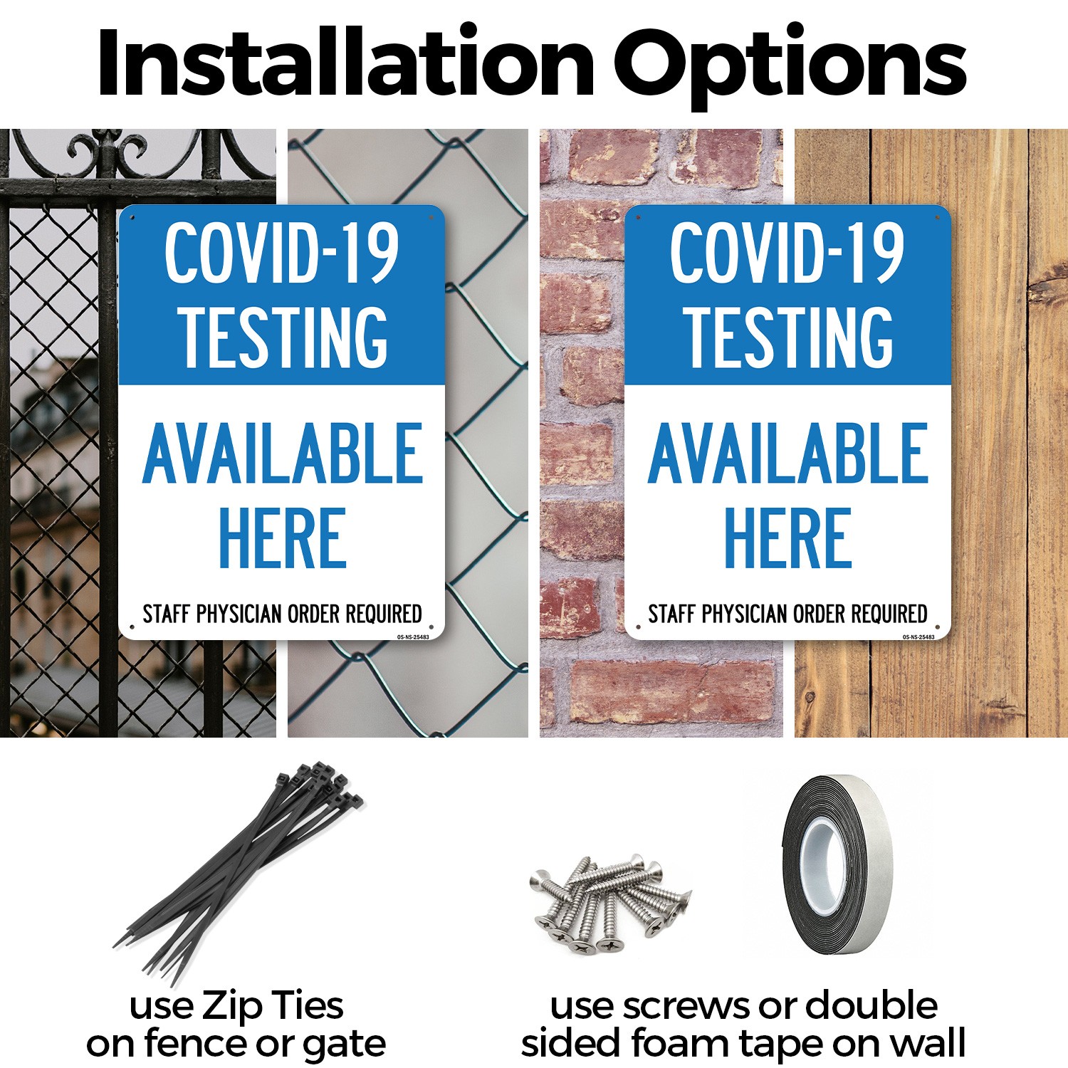 COVID-19 Testing Available Here Public Safety Sign Metal, Decal – 5 or 10 Pack