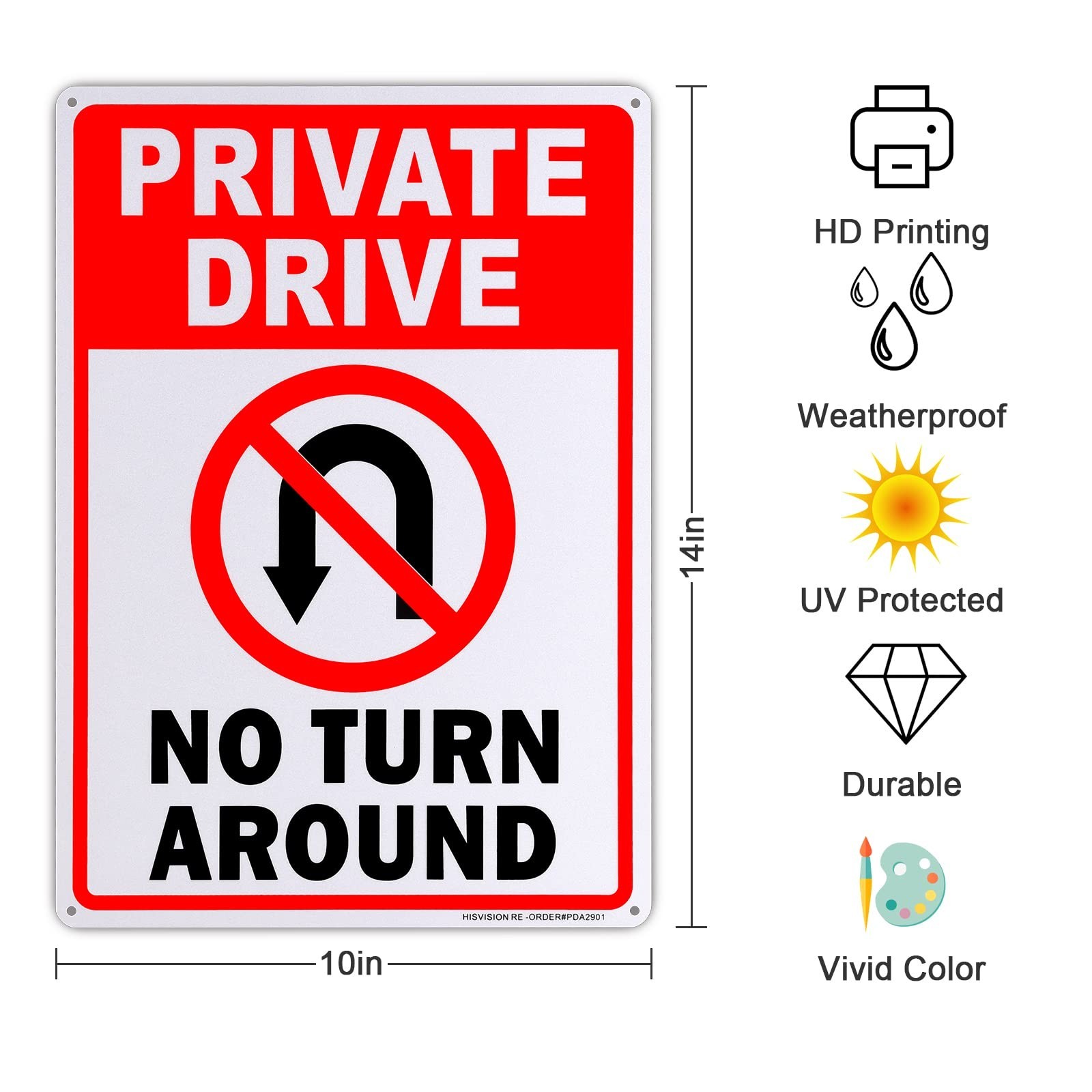 Private Drive No Turn Around Sign 2 Pack 10×14 Aluminum Reflective Rust Free UV