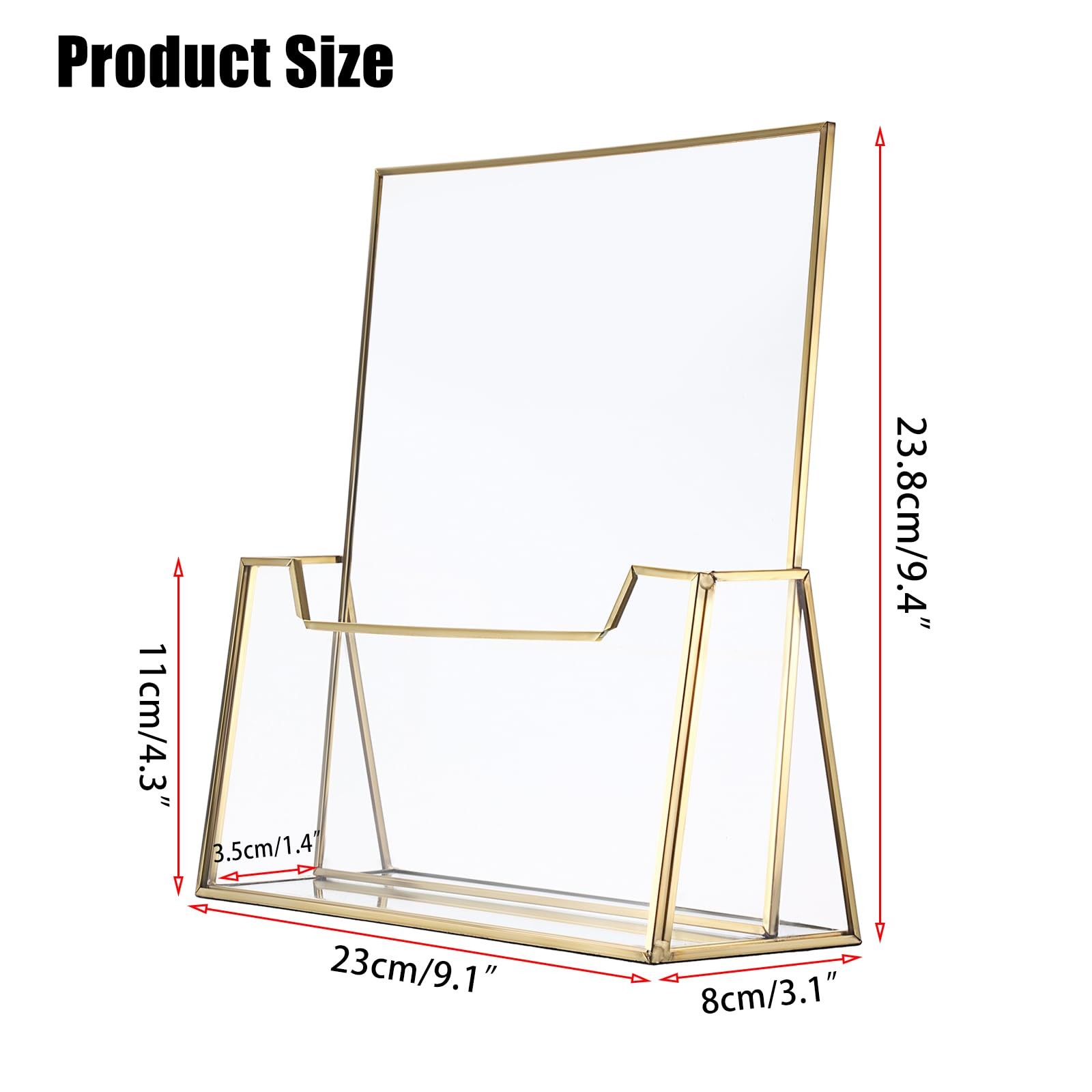 BTSKY Golden Glass Brochure Holder 8.5 x 11 Inches, Countertop Clear+Gold
