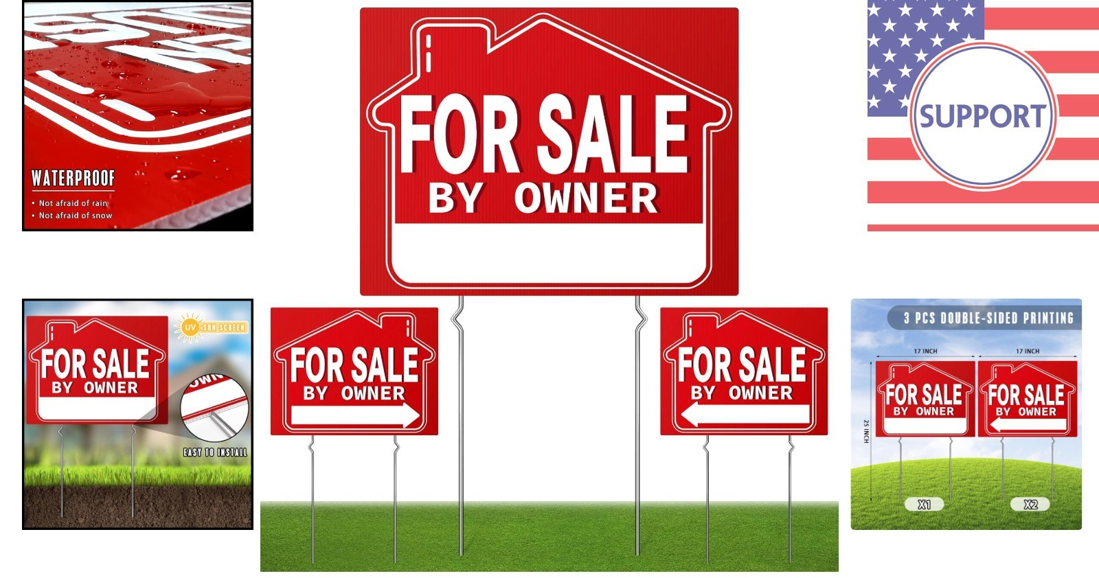 18″ x 14″ Double-Sided Yard Signs 3 Pack with Metal Stakes for Real Estate Sale