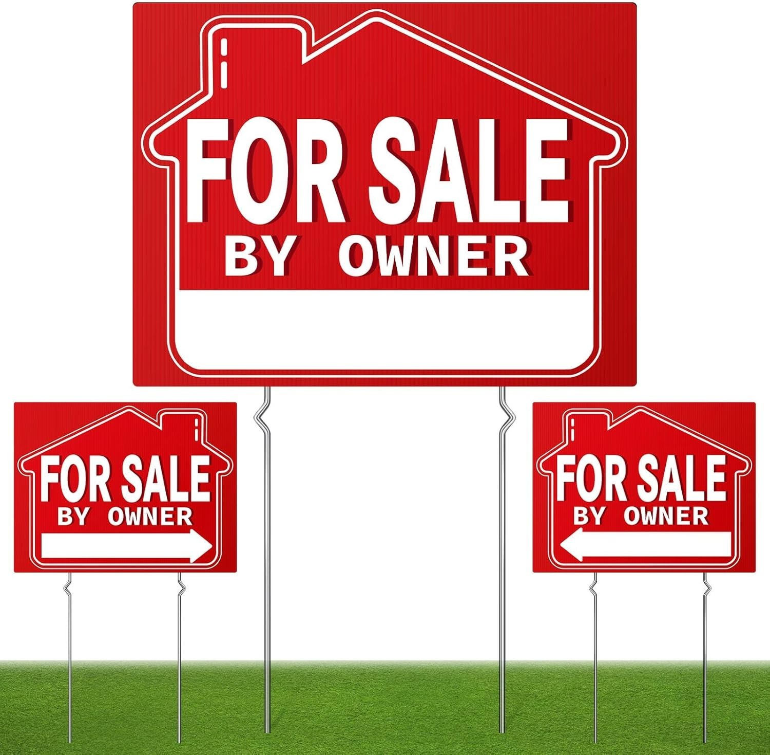 18″ x 14″ Double-Sided Yard Signs 3 Pack with Metal Stakes for Real Estate Sale