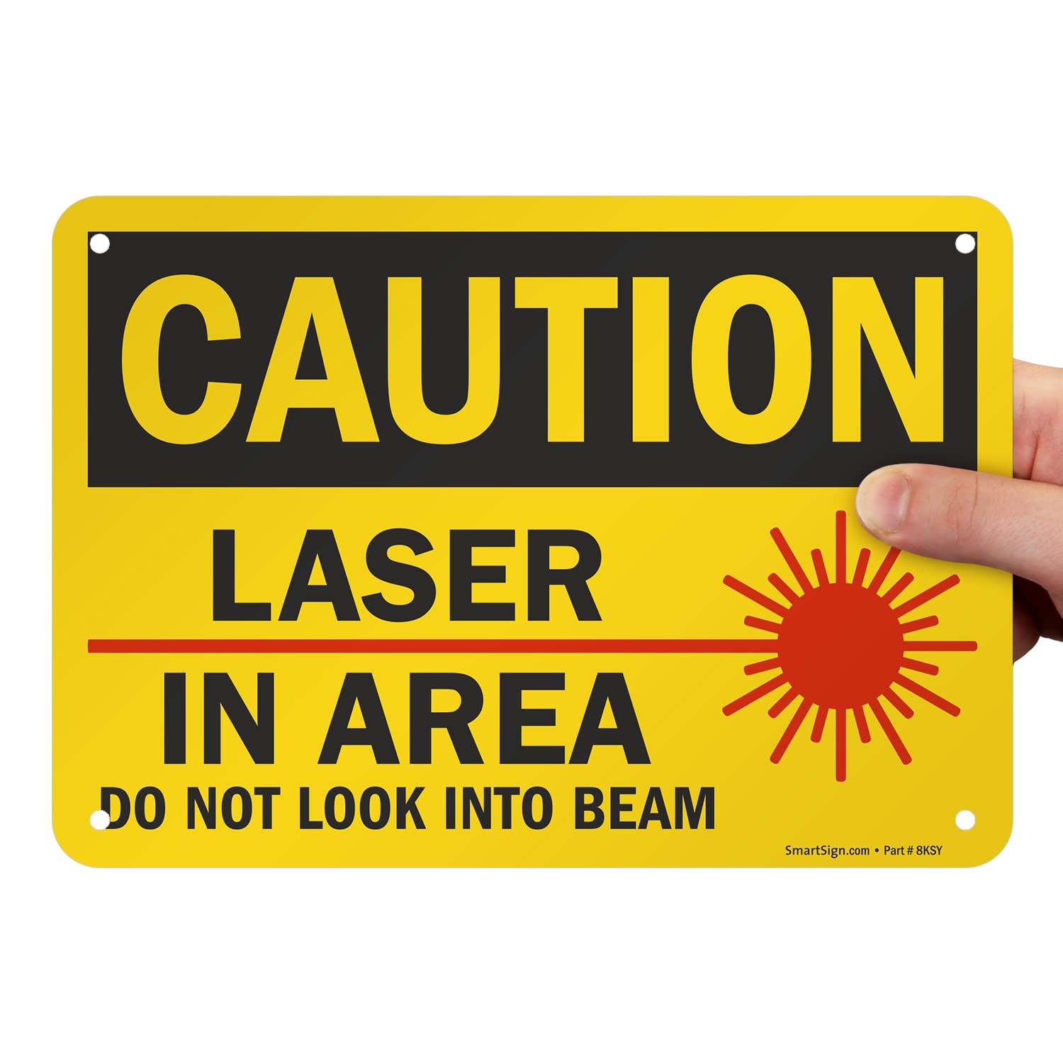 7×10 Inch Aluminum U92435NA_7x10 Caution Laser In Area Sign Black Red Yellow
