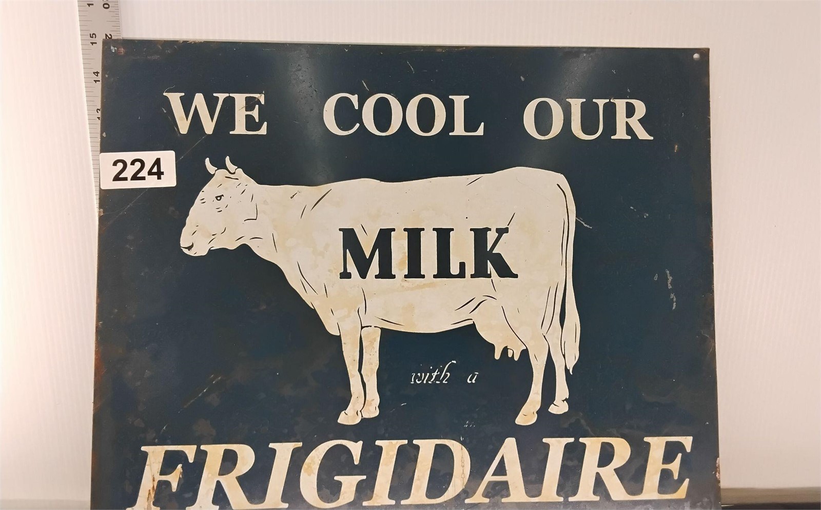 We Cool Our Milk with a Frigidaire Metal Sign 17×15 vintage Dairy general motors