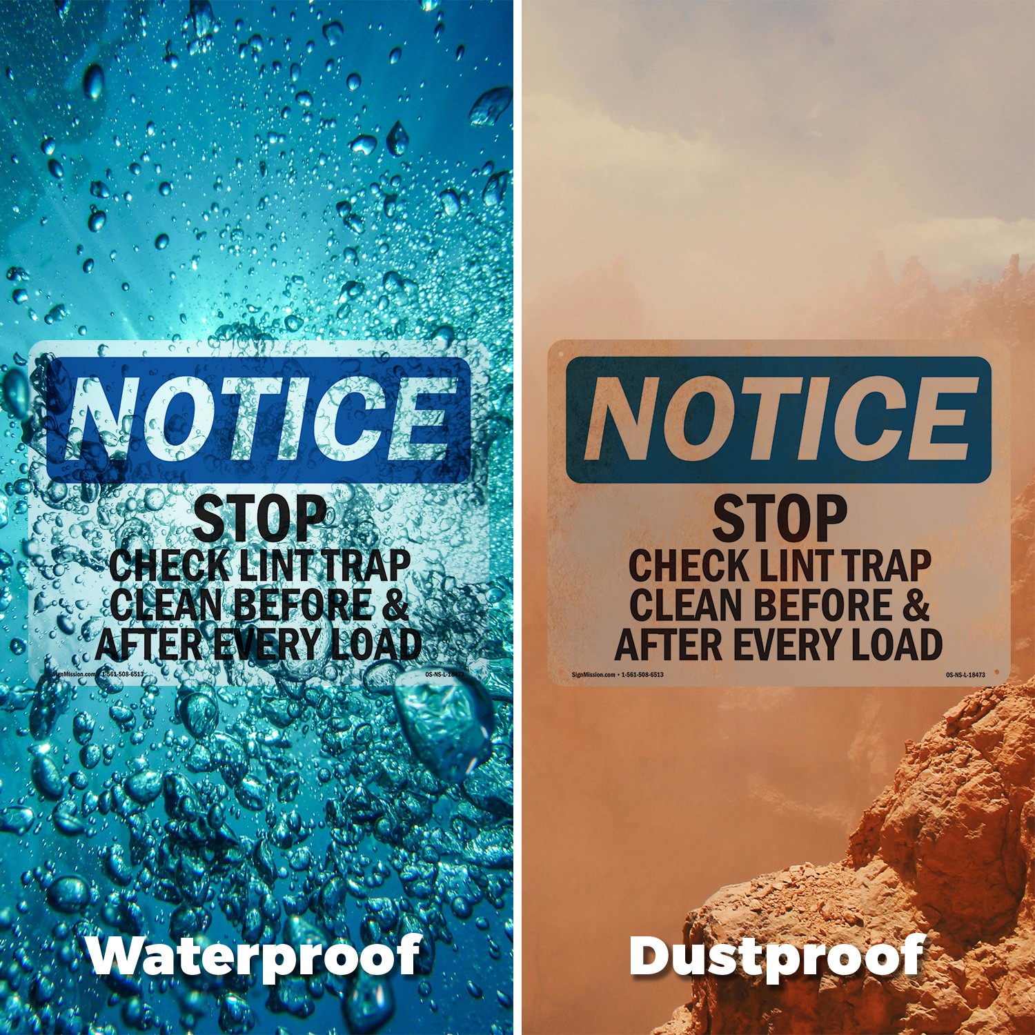 Stop Check Lint Trap Clean Before & After OSHA Notice Sign, Decal 5 or 10 Pack