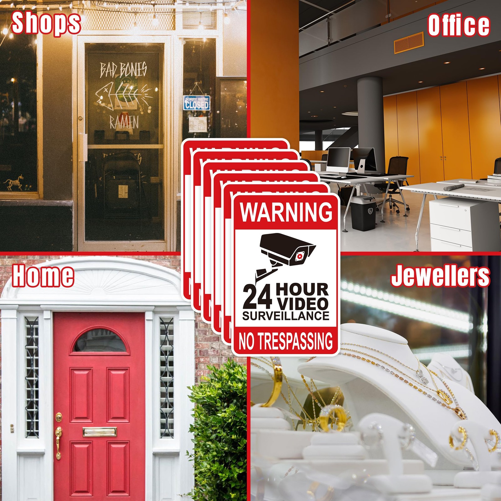 6PCS Video Surveillance Warning Sign，SelfAdhesive Durable Vinyl Security Came…
