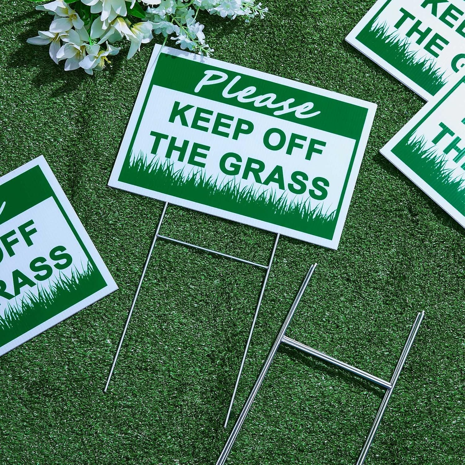 2 Pcs 8 X 12 Inch Please Keep off Grass Sign Double Sided Plastic Lawn Garden Si