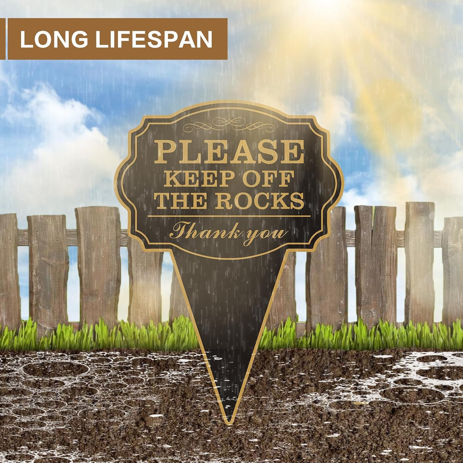Double Sided Yard Sign, Please Stay off with Stake, 10″X14″ Keep off the Rocks M