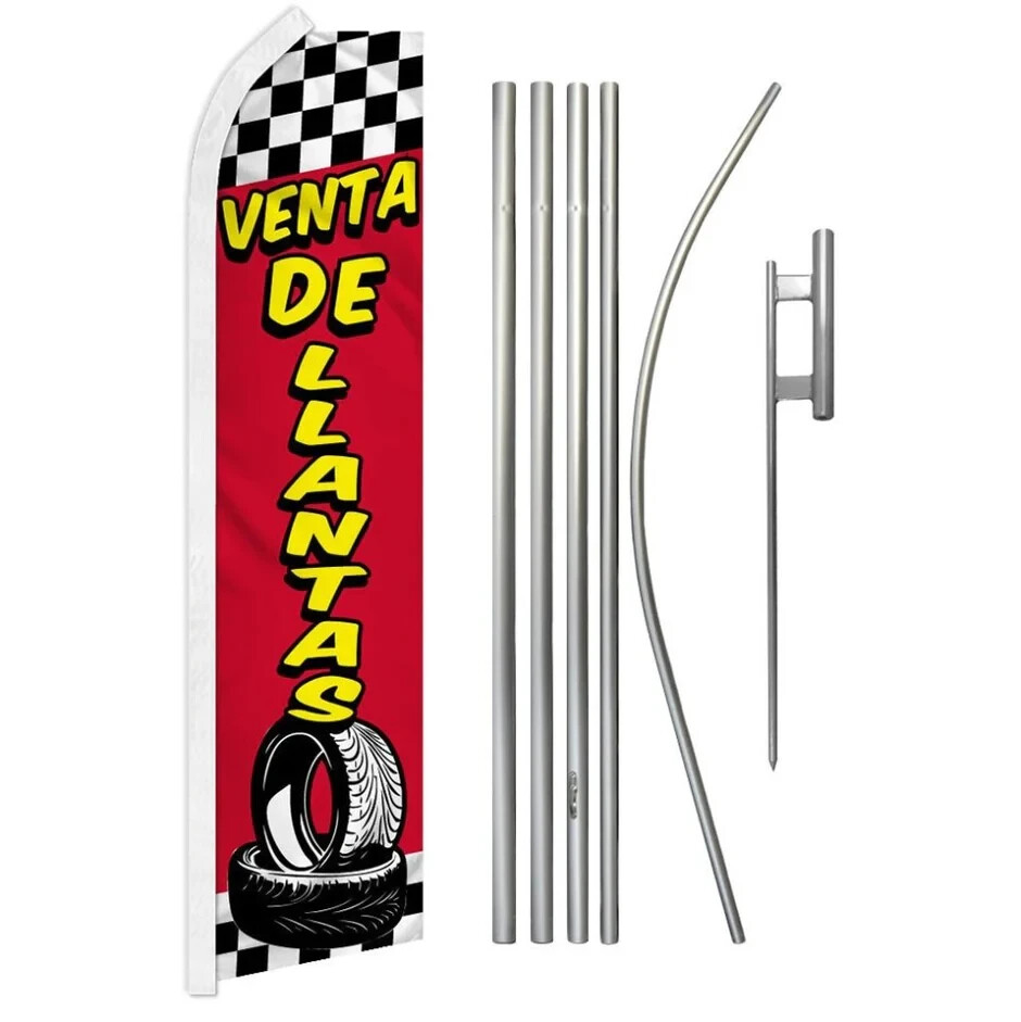 Auto New Used Tires Sale Variations Swooper Advertising Banner Flag Pole Kits