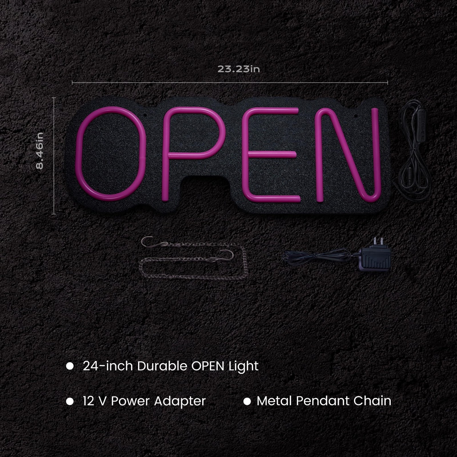 24 inch Neon Open Signs for Business, Open Sign with Textured Backboard LED A…
