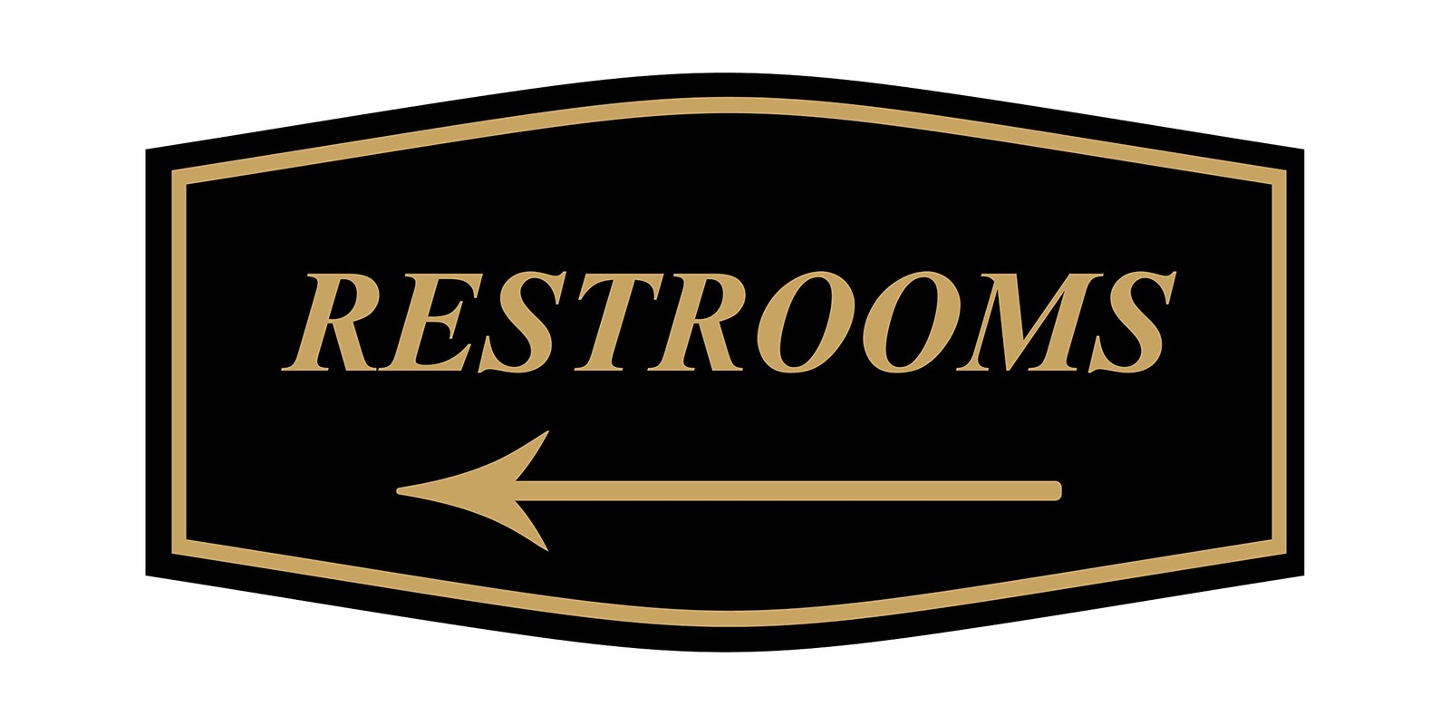 Fancy Restrooms Left Arrow Sign Black Gold – Medium 1 Pack