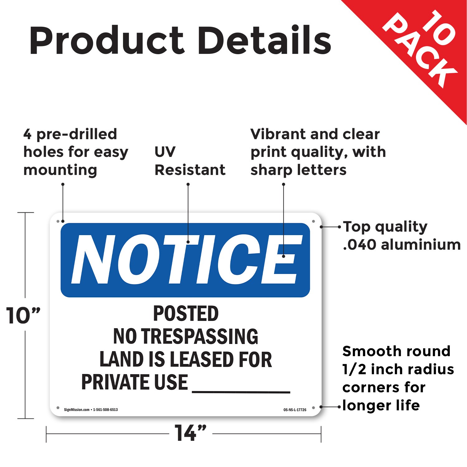 Posted No Trespassing Land Is Leased For OSHA Notice Sign, Decal 5 or 10 Pack