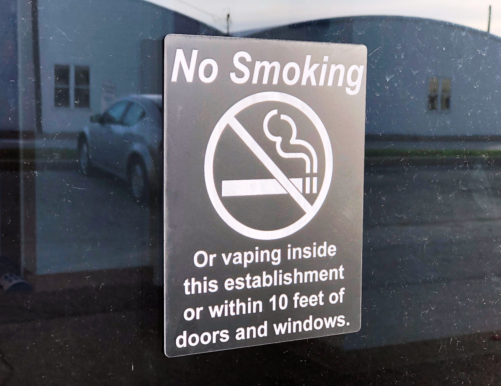 No Smoking – or vaping within 10′ of doors and windows, Black/White, 6″x8″