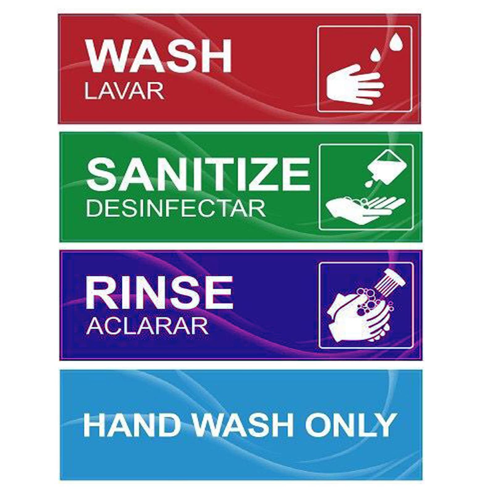 4pack Wash Rinse Sanitize Sink Labels Waterproof Stickers for 3 Compartment Sink