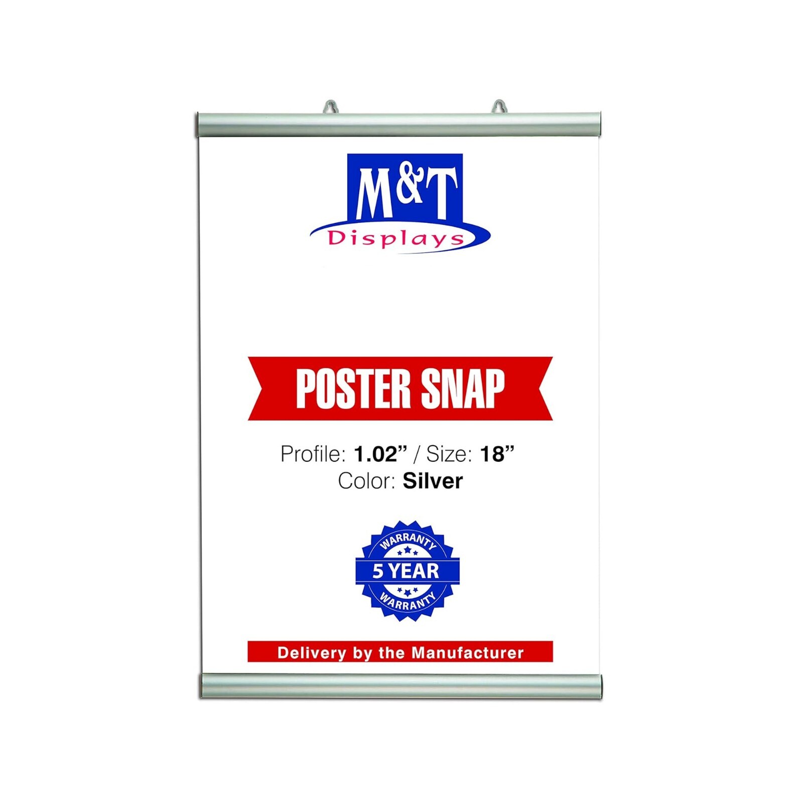 Poster Snap Hanger Set 18 inch Wall Mounting Silver 1.02″ Aluminum Profile