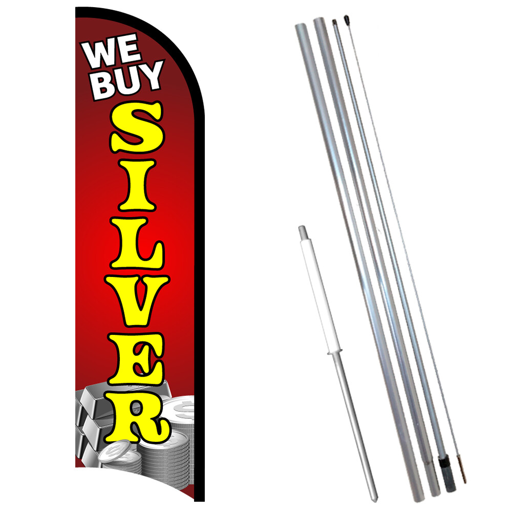 We Buy Silver Premium Windless Feather Flag Bundle (Complete Kit) OR Optional Re