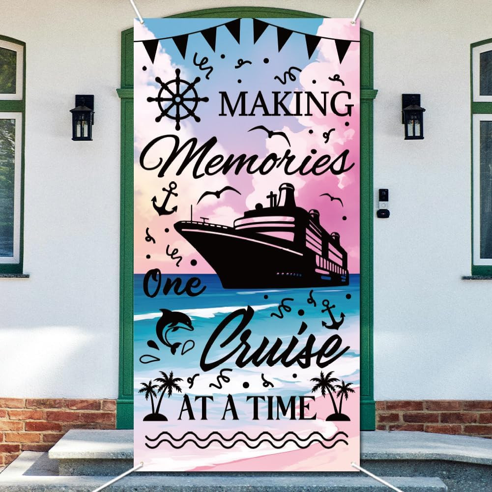 Cruise Ship Background Photo Door Banner for Party Decor, 5.9X2.9Ft Ocean Travel