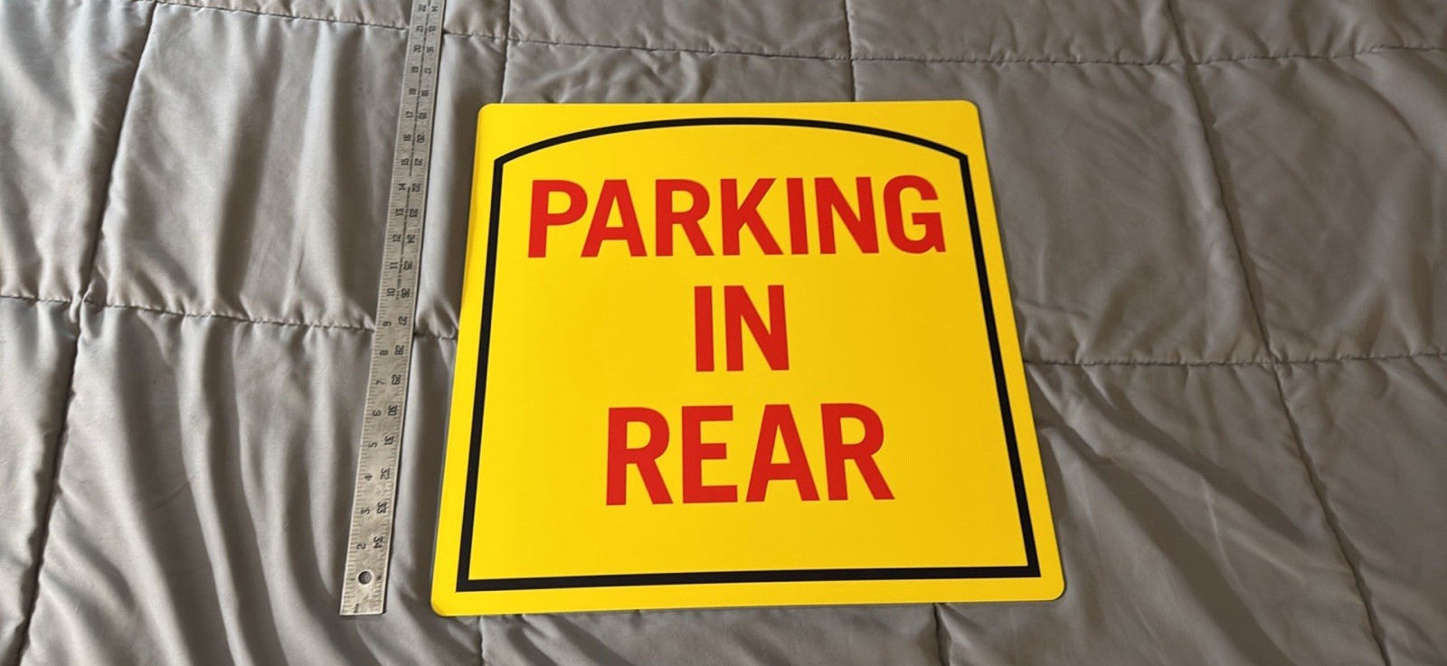 Parking In Rear Aluminum Sign Yellow 12×12 in Weather Resistant