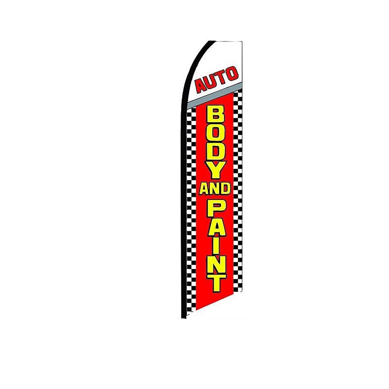 Auto Body and Paint Red Swooper Flutter Feather Flag | 3ft W x 11.5ft Tall