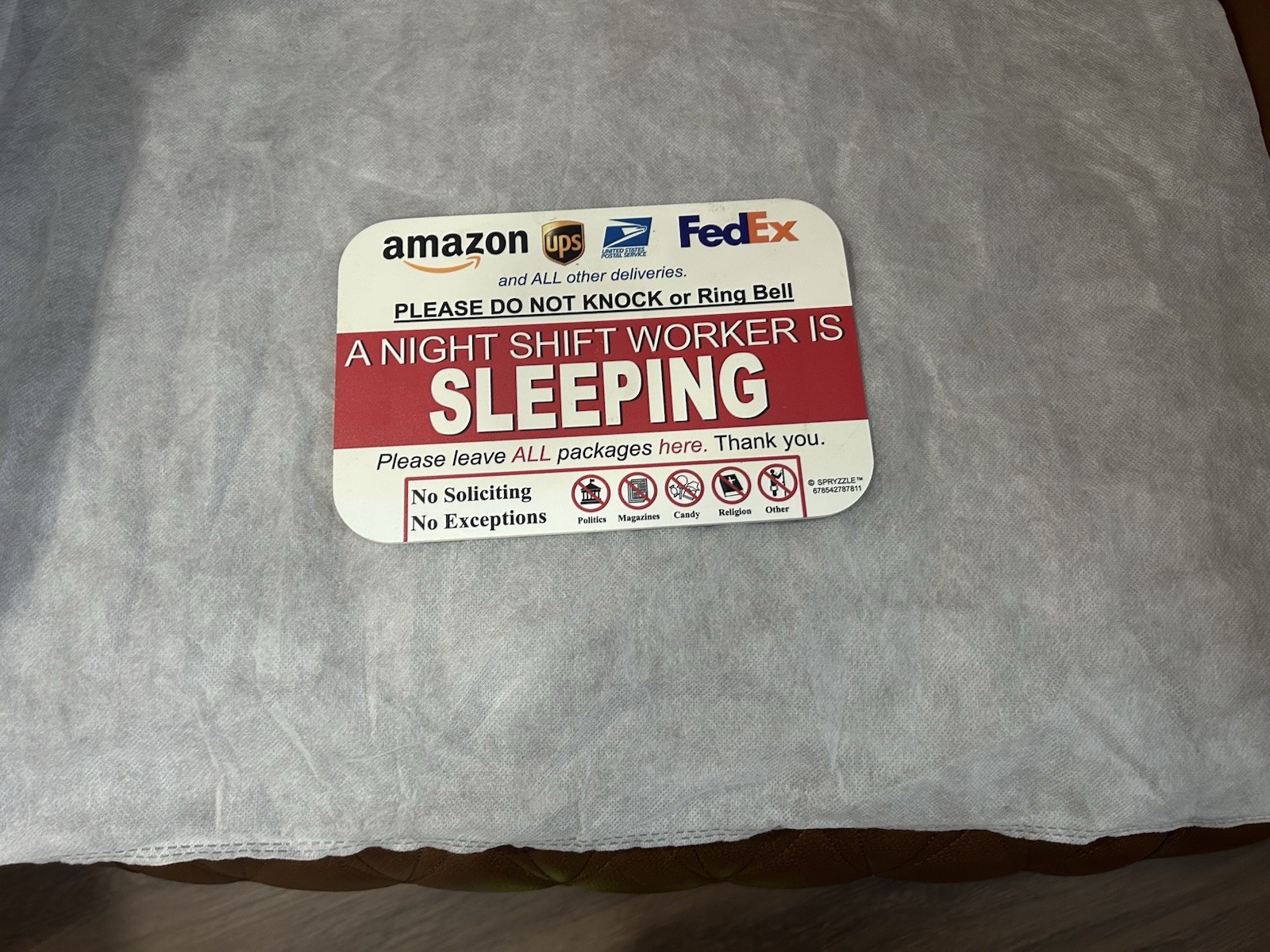 Spryzzle Multi-Color Exterior Sign Night Shift Worker Sleeping No Soliciting