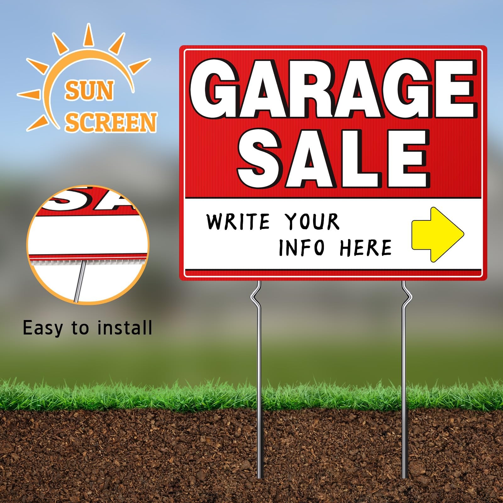 7 Pcs Garage Sale Sign With Metal Stakes, 17″ x 13″, Double-Sided With 20 Dir…