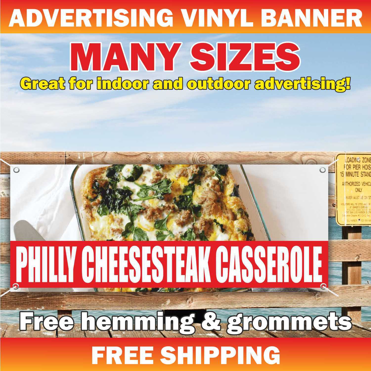 PHILLY CHEESESTEAK CASSEROLE Advertising Banner Vinyl Mesh Sign Food Bar Burger